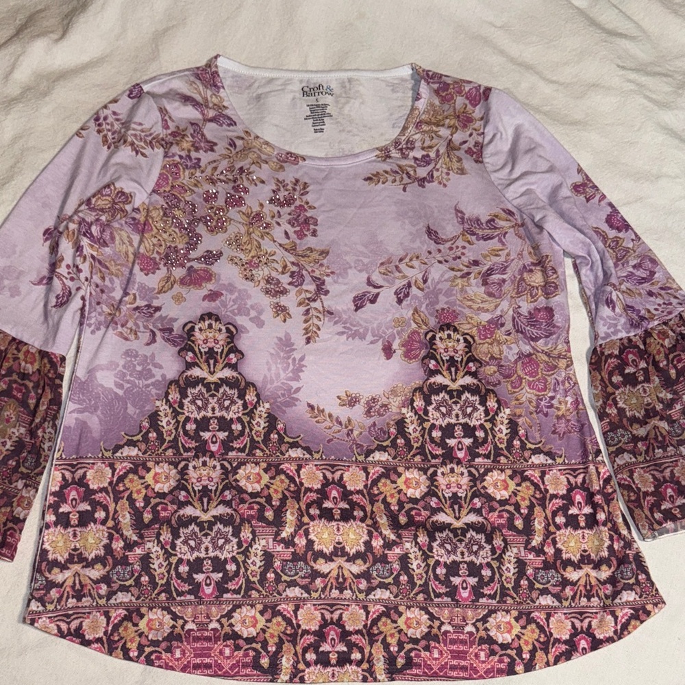 Croft & Barrow Lavender and Magenta Patterned Blouse